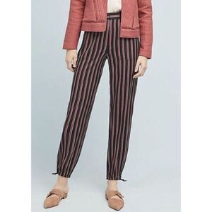 Anthropologie Striped Ankle Tie Jogger Pants Women’s Size Small Black‎ Burgundy